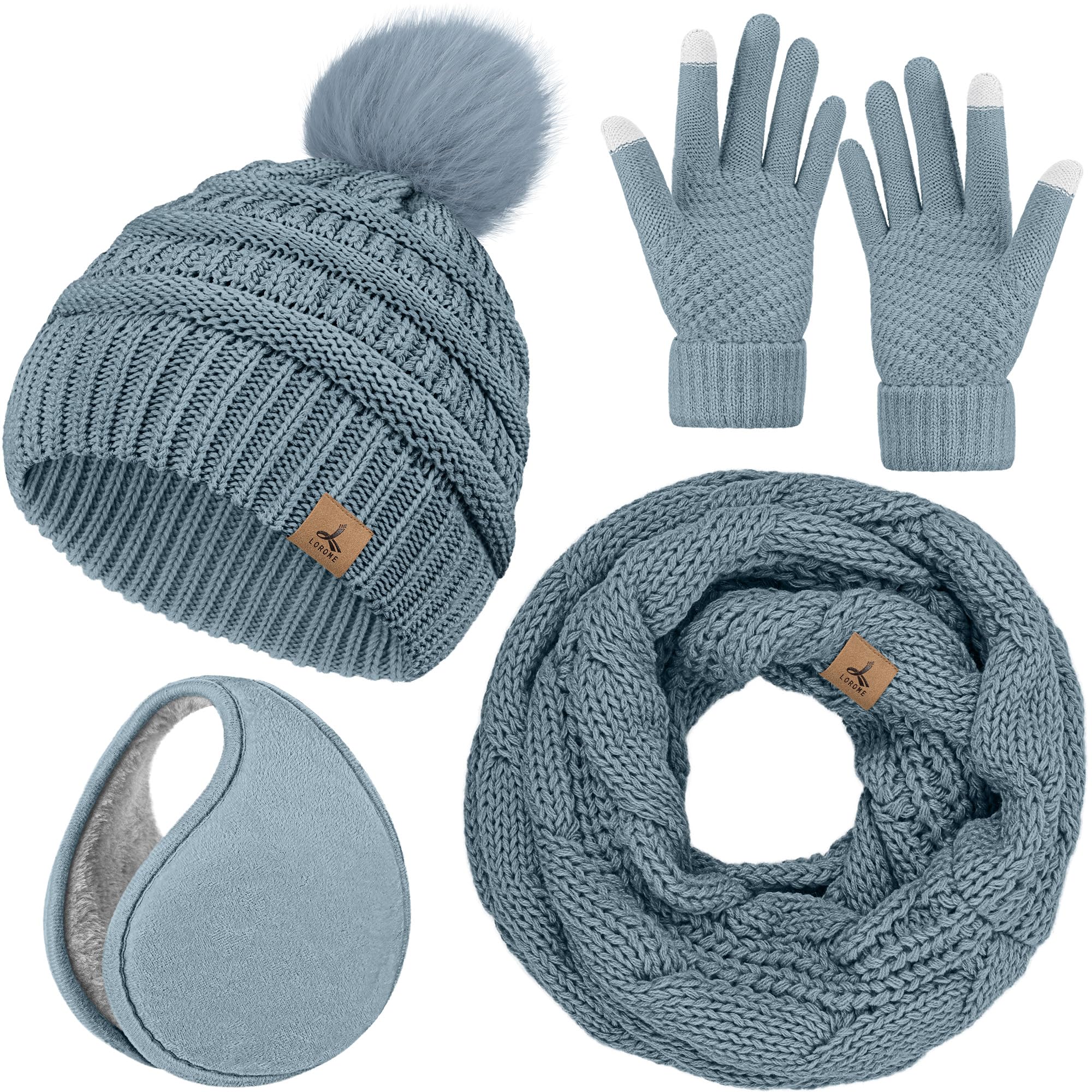Winter Hat Scarf Gloves and Ear Warmer, Warm Knit Beanie Hat Touch Screen Gloves Set Winter Gifts Neck Scarves for Women